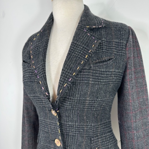 WET SEAL Y2K PLAID COTTON BLAZER JACKET Womens S Button Preppy Academia Girl - Picture 4 of 15